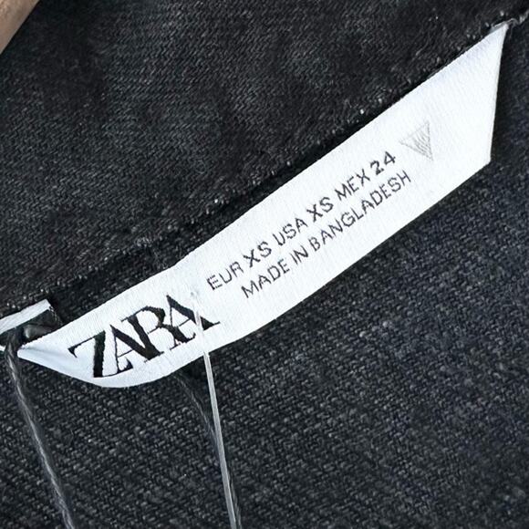 ZARA Long Sleeve Button Front Denim Mini Dress Black Size XS NWT - Picture 9 of 9